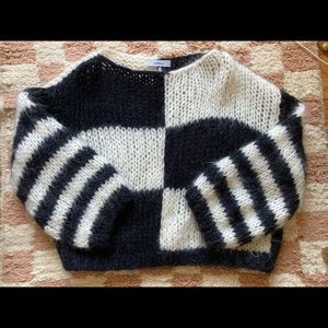 Maiami black and white color block mohair blend oversized sweater
